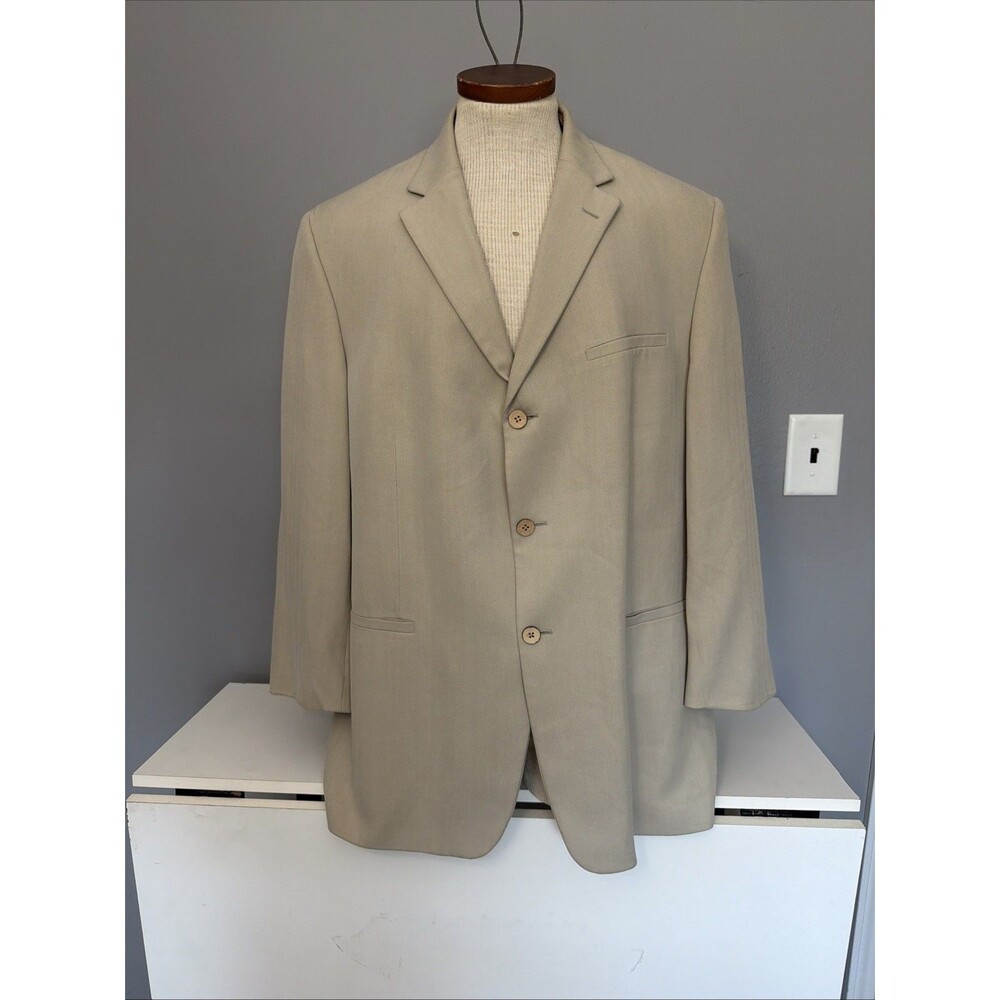 Joseph & Feiss Beige 3 Button Front 100% Silk Blazer Mens 46R Sport Coat
